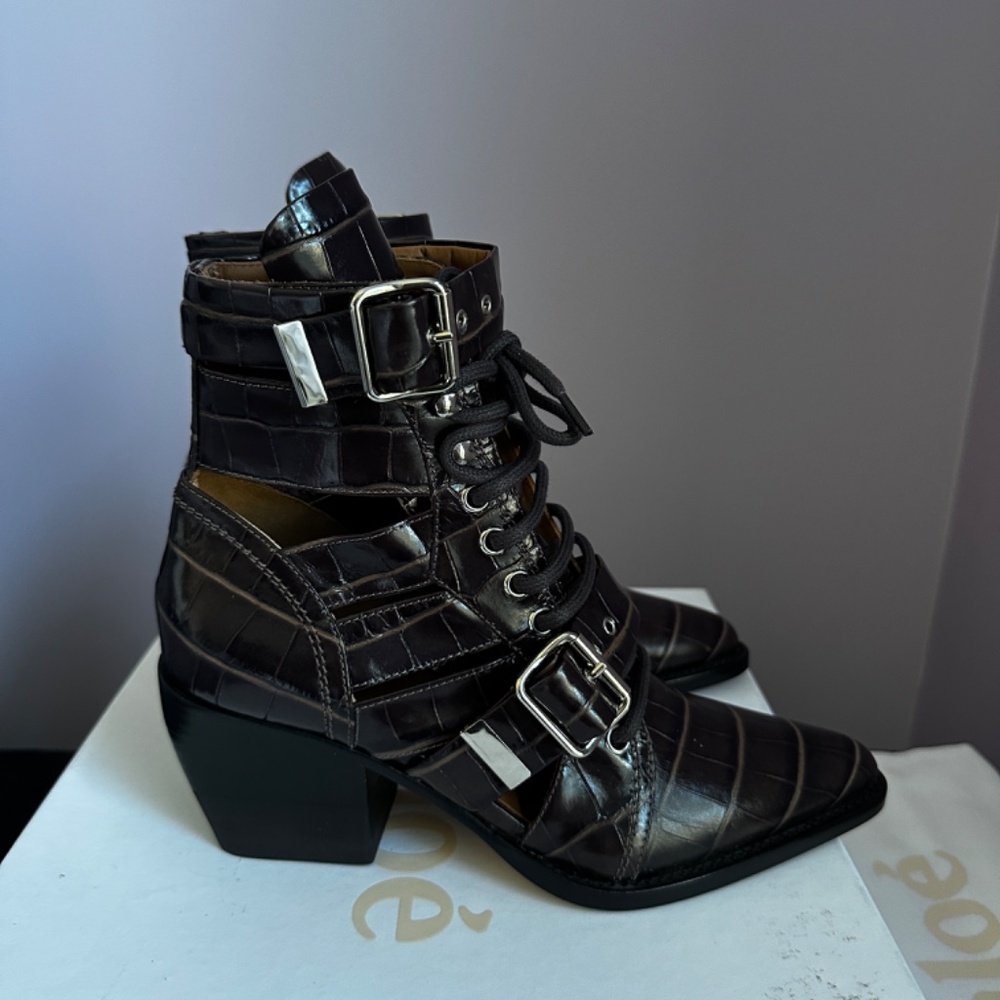Chloe Brown Croc Rylee Boots - Picture 8 of 15